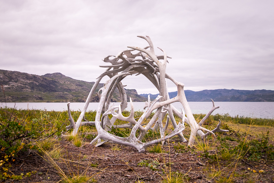 Sculpture made of reindeer antlers along the Arctic Circle Trail, West Greenland