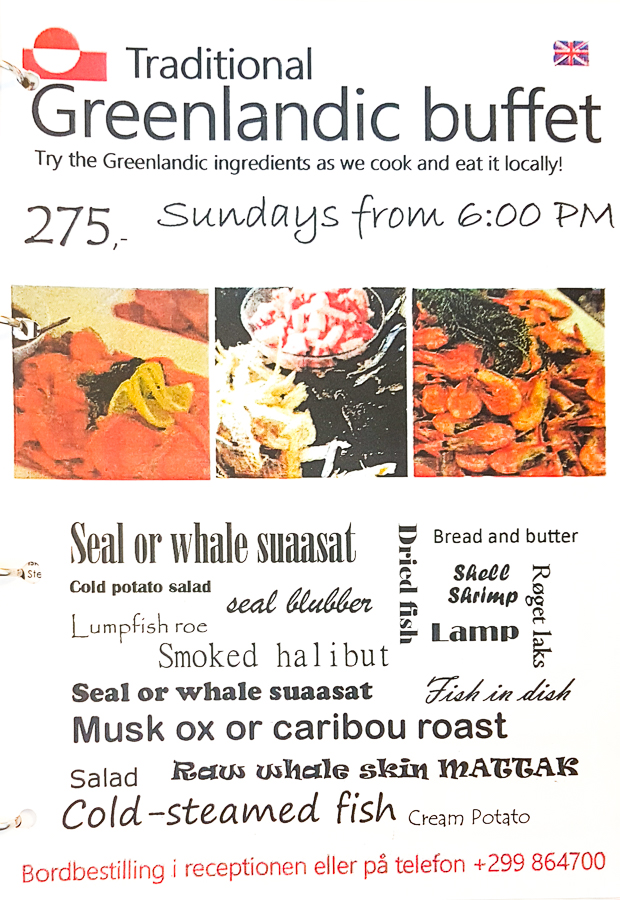 Flyer for the Traditional Greenlandic Buffet at the Hotel Sisimiut - West Greenland