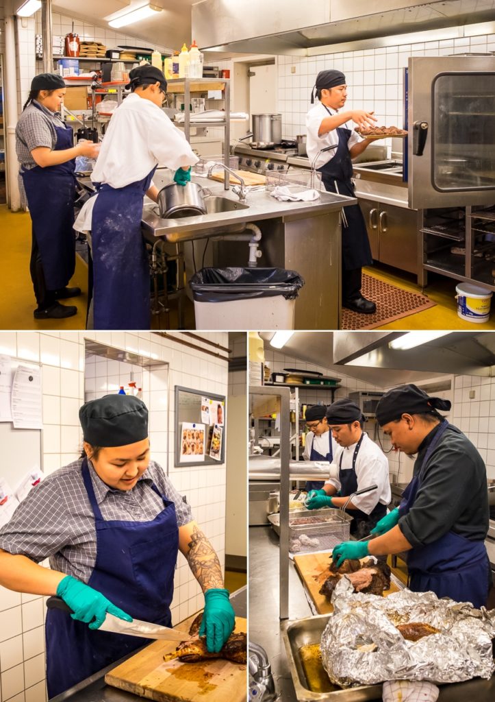 Food prep in the kitchen of the Hotel Sisimiut in advance of the Traditional Greenlandic Buffet - West Greenland