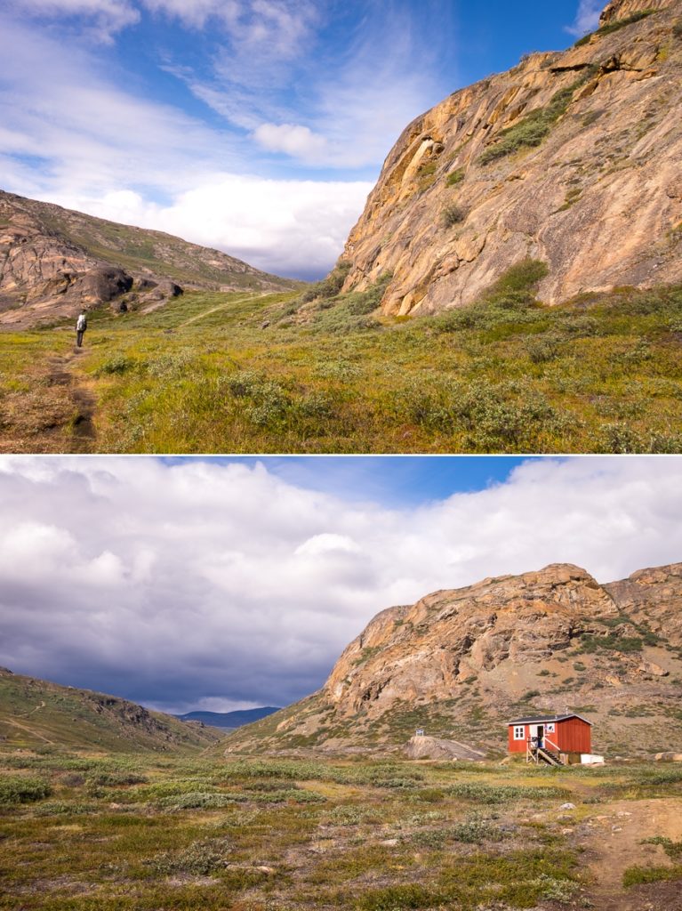 The small pass (top) to the Eqalugaarniarfik Hut (bottom) - Arctic Circle Trail - West Greenland