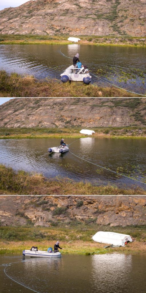 Rubber dinghy across the river - Arctic Circle Trail - West Greenland