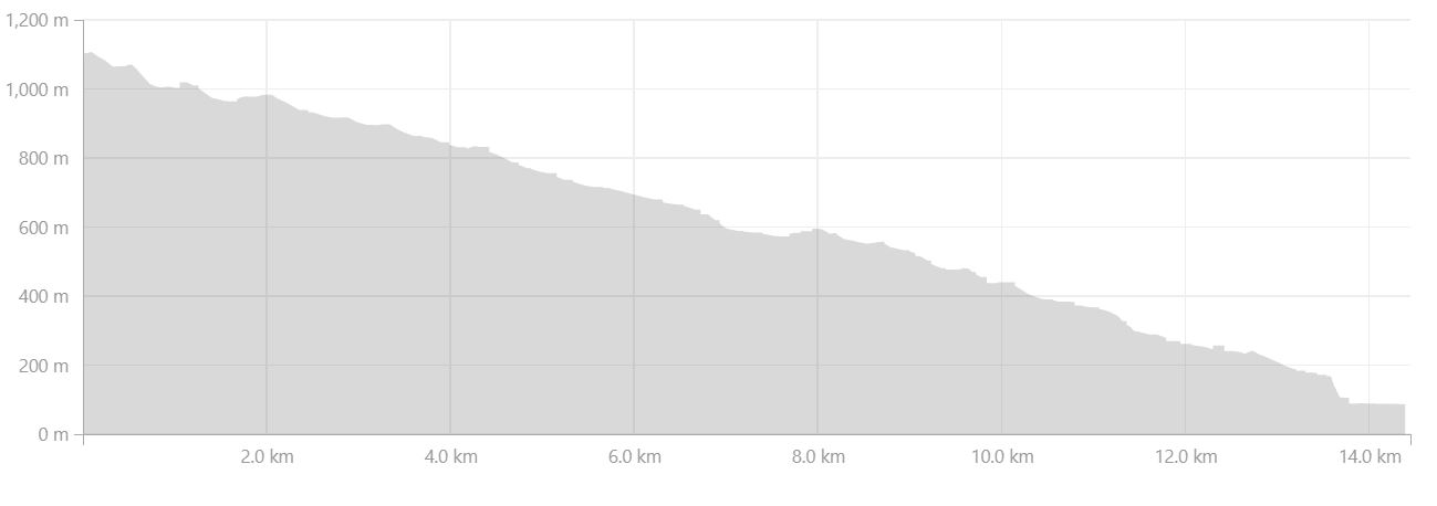 Altitude profile of hike from Fimmvörðuháls to Skógar - Laugavegur Fimmvörðuháls Combo Trek - from Strava