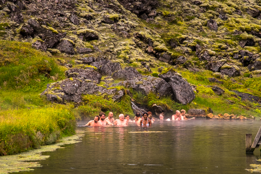 People soaking in the hot spring at Landmannalaugar - Icelandic Highlands