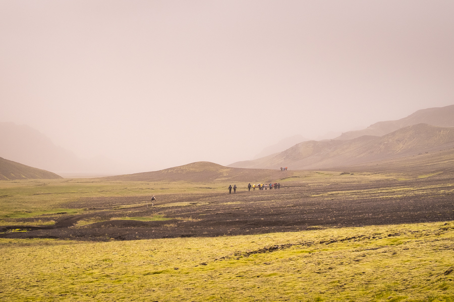 Approaching Álftavatn through the fog - Laugavegur Trail - Icelandic Highlands