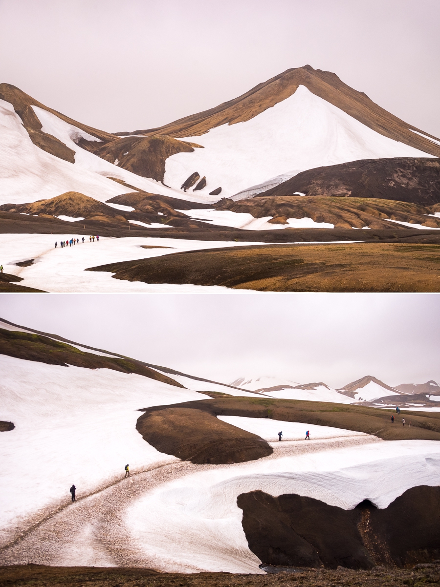 Hiking through the snow drifts - Laugavegur Trail - Icelandic Highlands