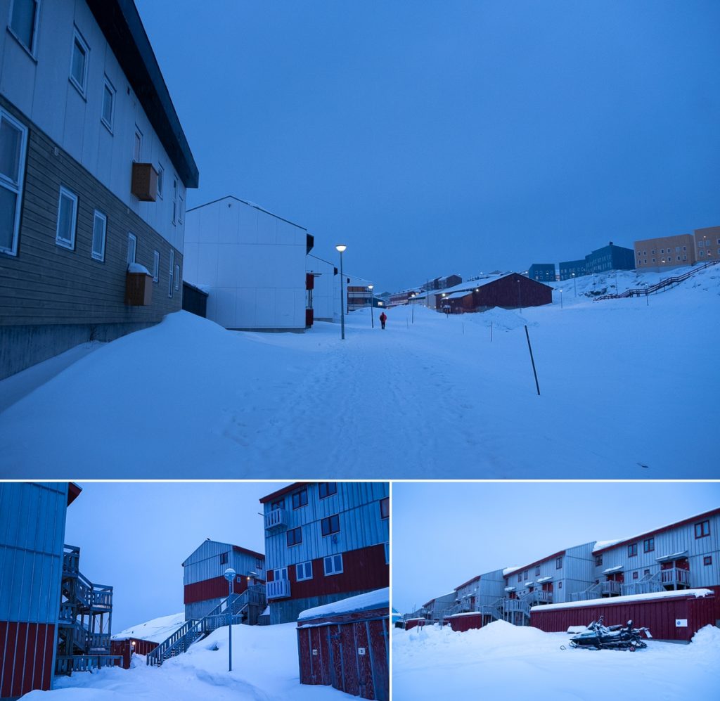 Dark images of walking between apartment buildings on my way to work in Nuuk - Greenland