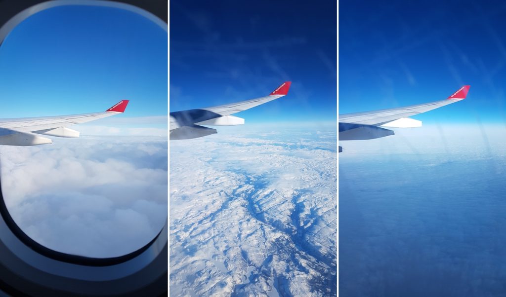 Views out my window as I fly over Denmark, Norway and Iceland on the way to Greenland