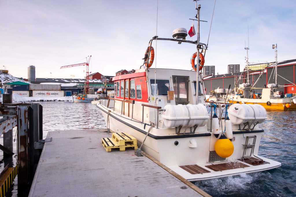 Our boat for this Nuuk Fjord Safari waiting at the Tidewater Stairs - Nuuk, West Greenland