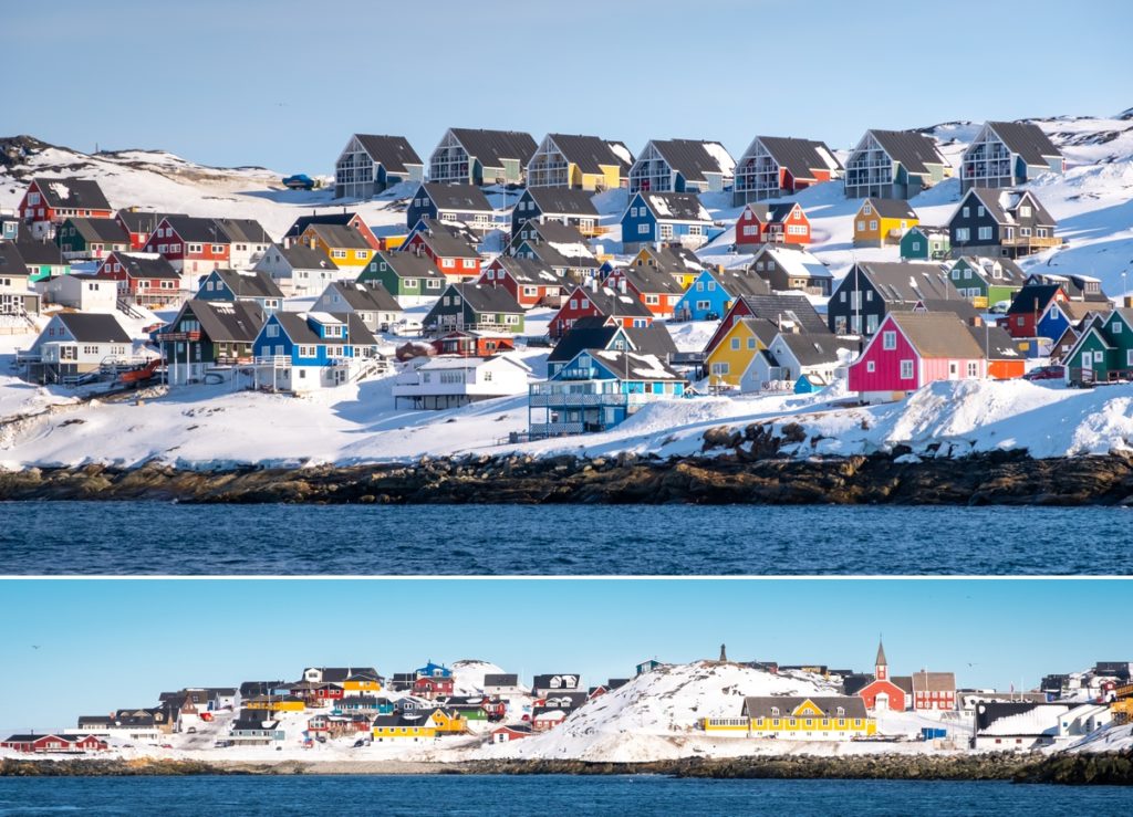 Views of the colourful houses of Nuuk and the Colonial Harbour, Nuuk Fjord Safari -  West Greenland