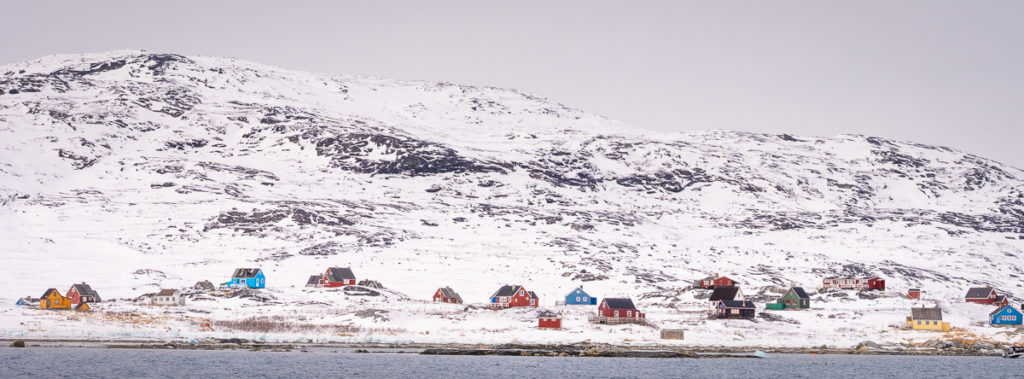 Colourful houses of Qoornoq line the fjord - Nuuk Fjord - West Greenland