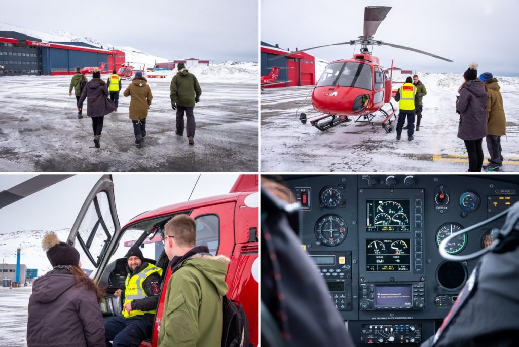 Preparing for take-off on the Nuuk Fjord summit flight to Sermitsiaq Mountain - Greenland