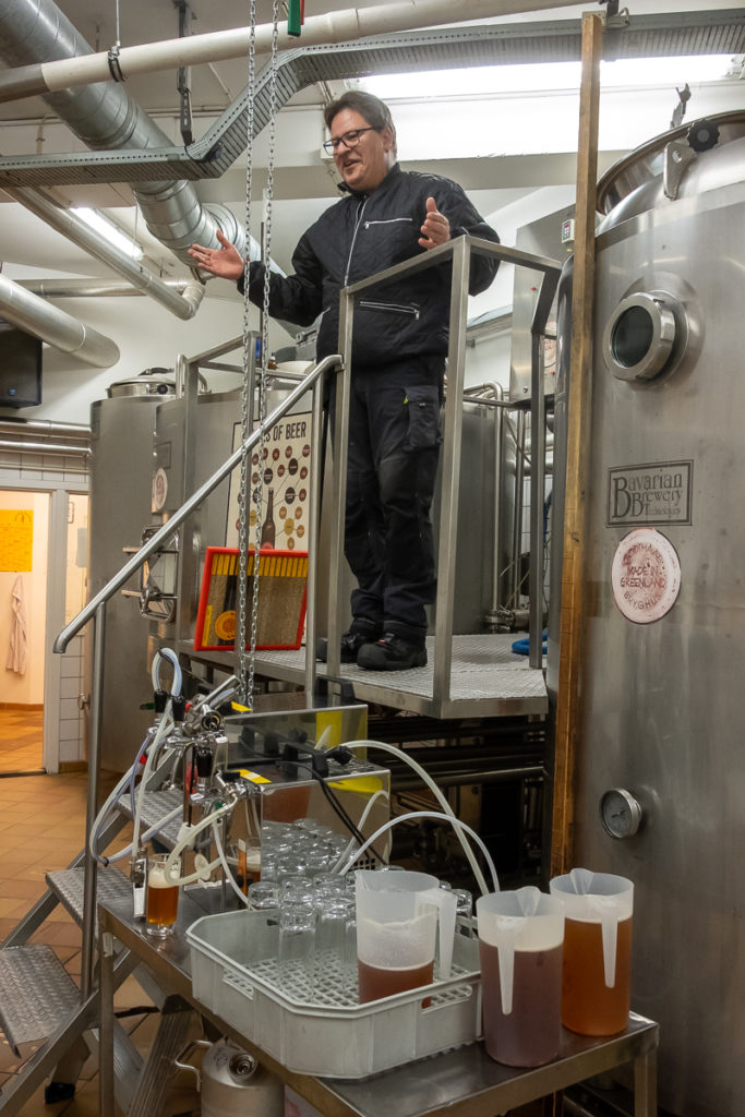 Brewmaster at Gothaab Bryghus explaining how beer is made - Nuuk - West Greenland