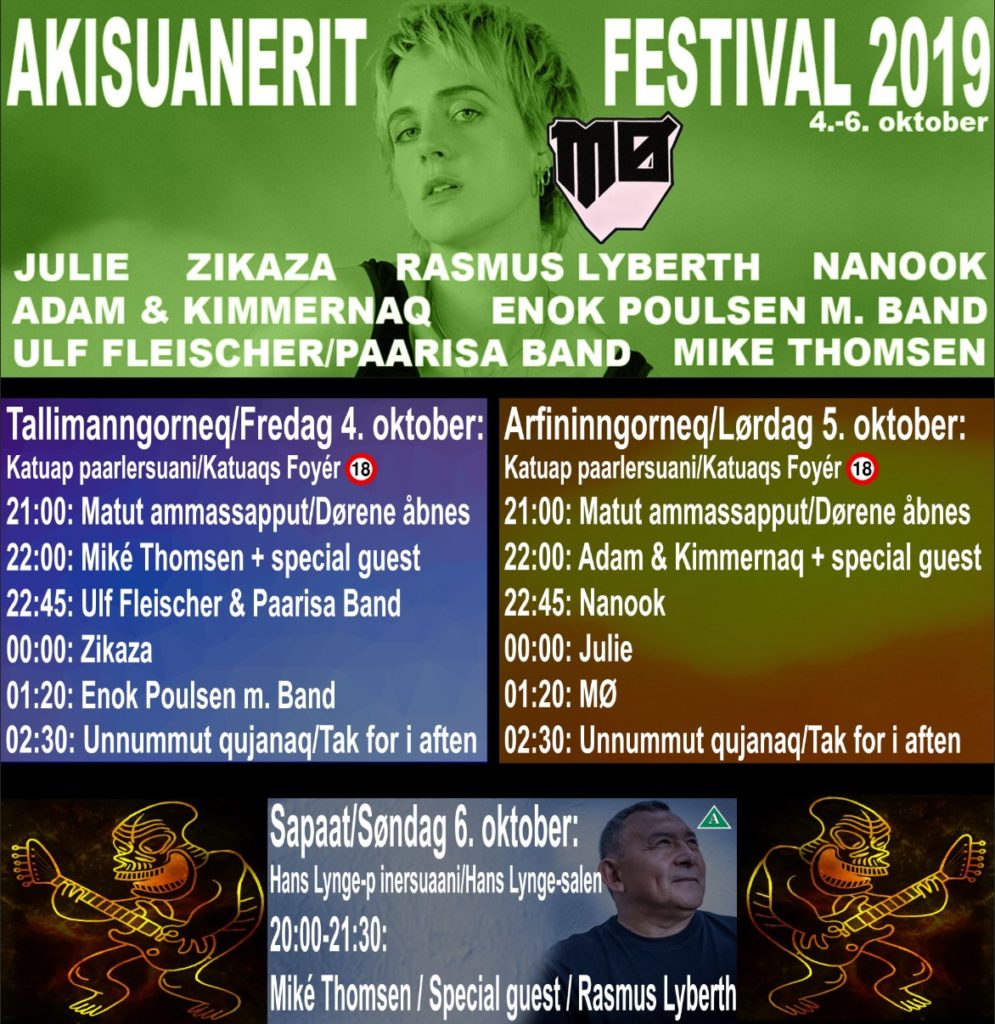Lineup poster for the Akisuanerit Festival 2019 in Nuuk, Greenland