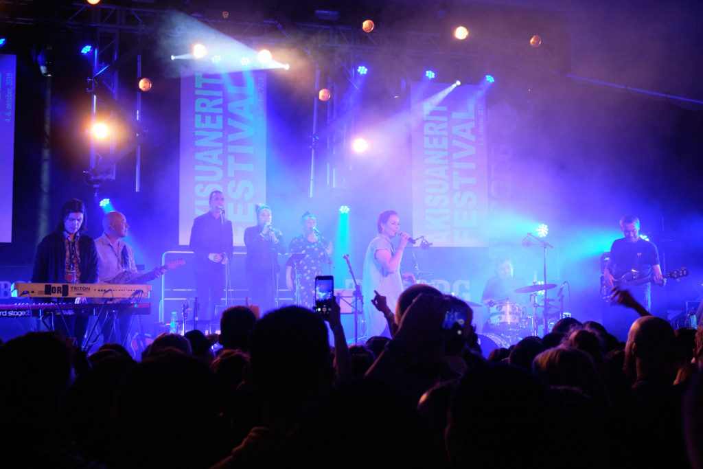 Julie singing her very popular songs at Akisuanerit Festival in Nuuk, 2019