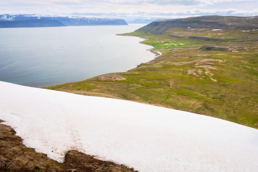 Snow drift between me and Hesteryi - Hornstrandir - Iceland