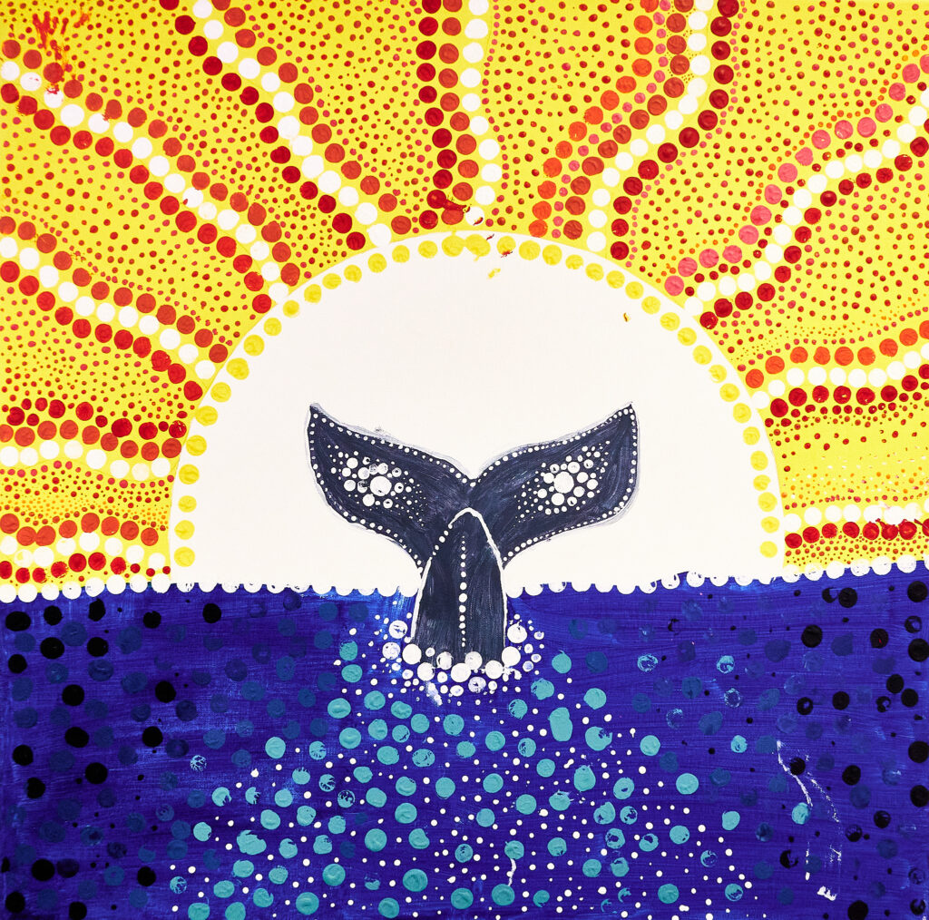 Whale Tail - Greenlandic student art in the Australian Aboriginal dot painting styles