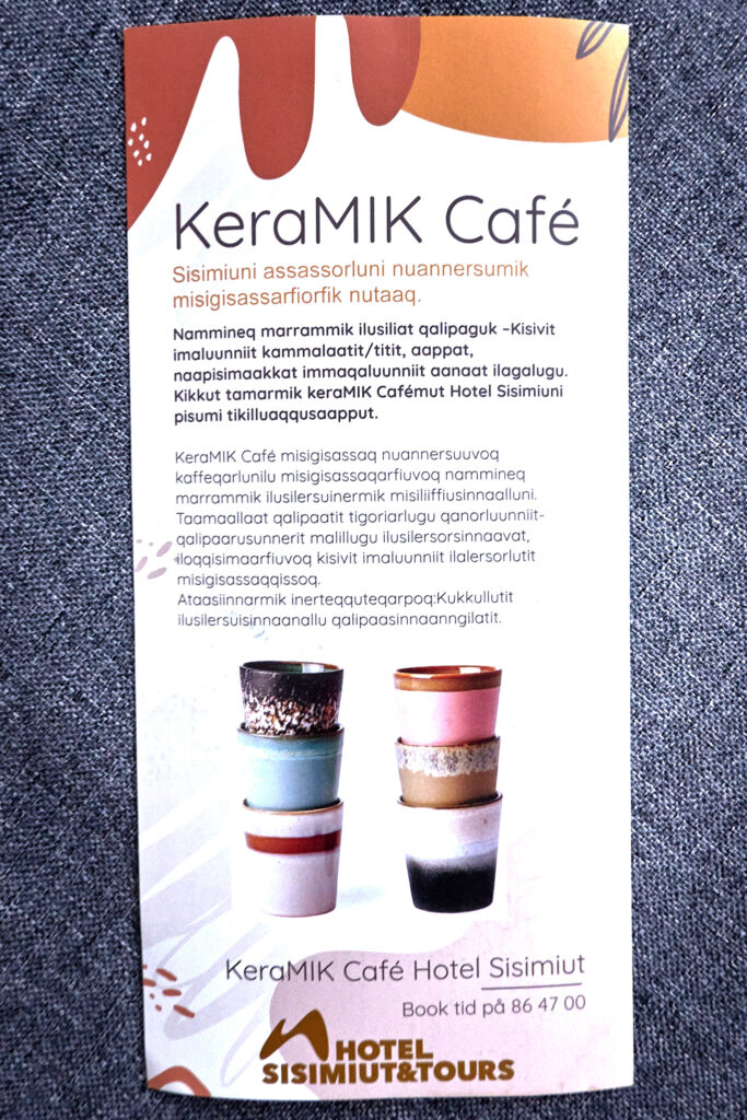 Flyer for Ceramic (KeraMIK) Cafe at the Hotel Sisimiut