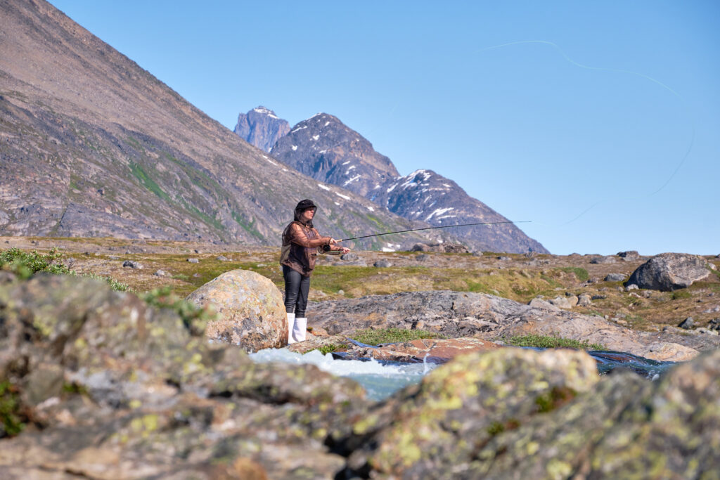 arctic char fishing with a fly rod at Sassannguit near Sisimiut - Greenland