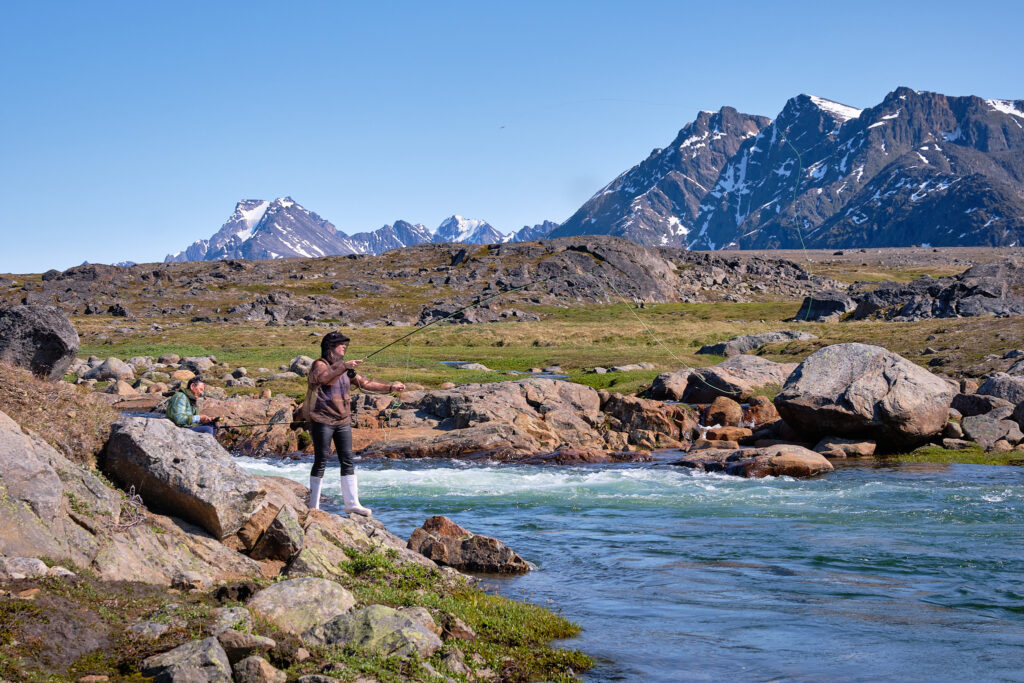 fly fishing for arctic char at Sassannguit near Sisimiut - Greenland