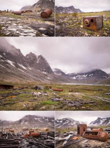 Various images of the rusted debris left at the abandonded Bluie East Two airbase