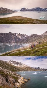 Different views of mountains and water as we hike along the Ikateq Strait towards the Tunu Fjord