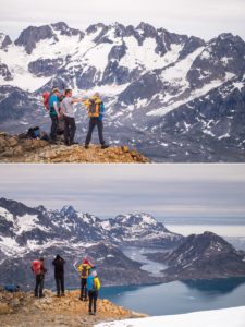 Trekking companions admiring the view at the lookout over the Sermiligaaq Fjord