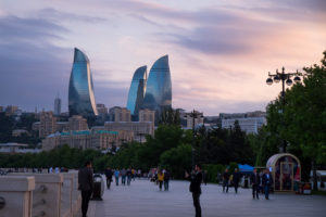 Flame Towers and boardwalk - Baku - Azerbaijan
