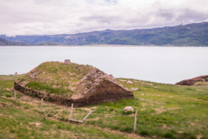 A replica of a Norse Longhouse at Brattahlid near Qassiarsuk in South Greenland