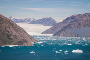 The Qooroq Glacier as seen from the viewpoint on the Lakes and Plateau Hike near Igaliku in South Greenland