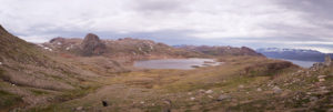 View of Lake 380 after hiking up to the Nuuluk pass near Igaliku in South Greenland