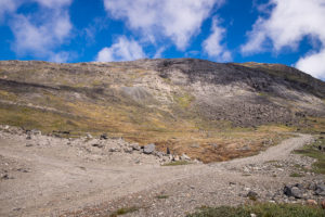 Looking up at Kvanefjeld from the road leading from Narsaq in South Greenland