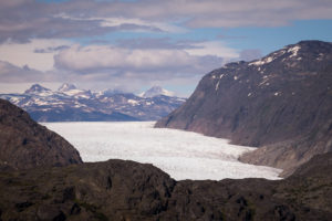 The glacier and mountains from the viewpoint of the Ridge Hike near Narsarsuaq, South Greenland