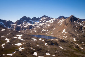 Looking down from Qaqqartivakajik mountain onto a large lake near Tasiilaq - East Greenland