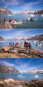 Arrival and helping to unload the speedboats at first campsite for the Unplugged Wilderness Trek.