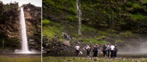 Students at the Cascada Condor Machay near Quito, Ecuador