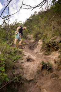 Kryštof leading the scramble up the cliff-face near the Cascada de Peguche outside of Otavalo, Ecuador