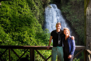 Kryštof and I and the viewpoint over the Cascada de Peguche