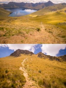 The very slippery main trail descending from the summit of Fuya Fuya near Otavalo, Ecuador