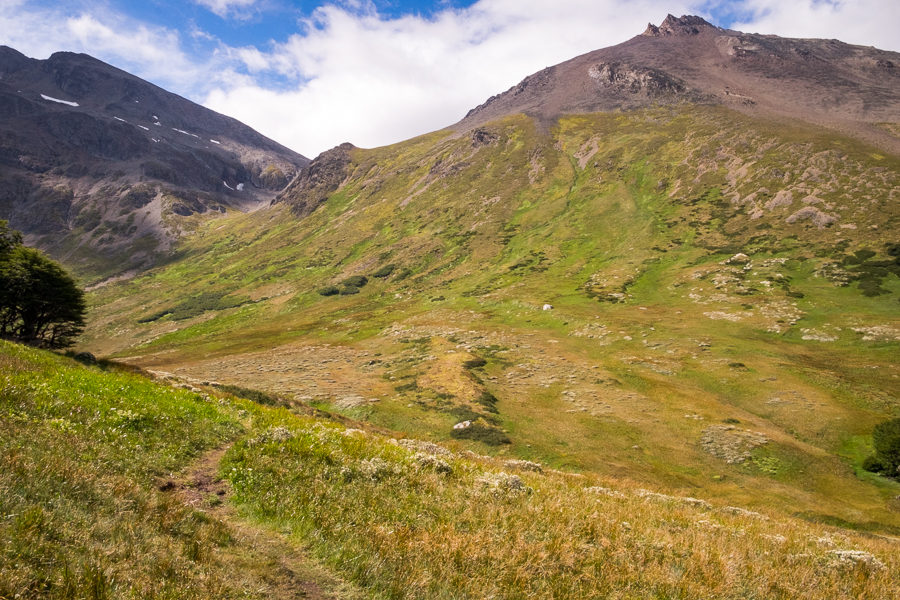 Green valley approaching Laguna Encantada near Ushuaia, Argentina