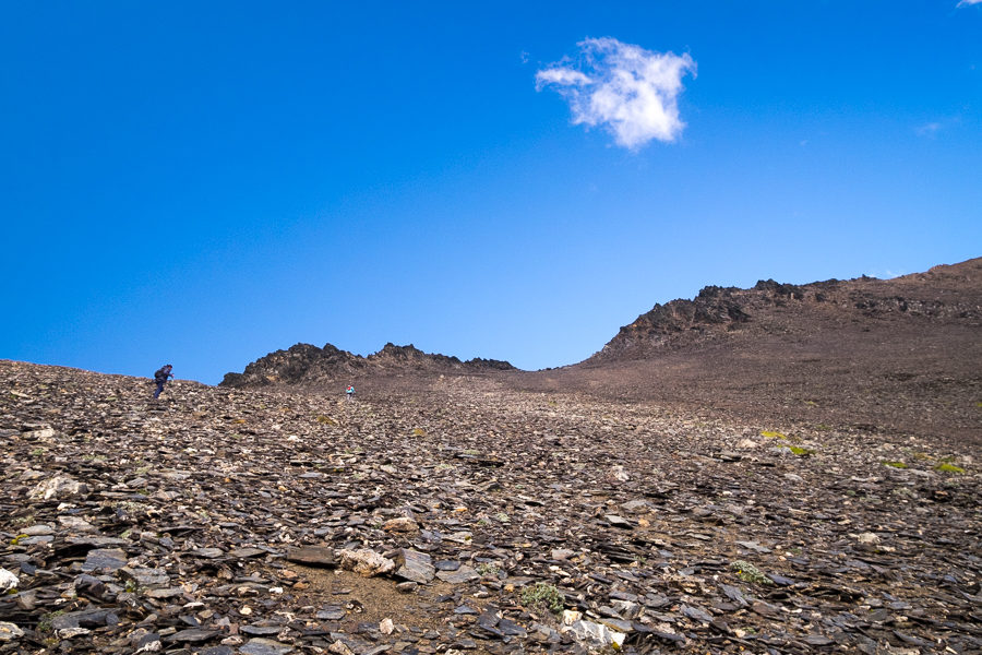 Extremely steep scree slope that we climbed to get to the saddle over Laguna Encantada near Ushuaia, Argentina