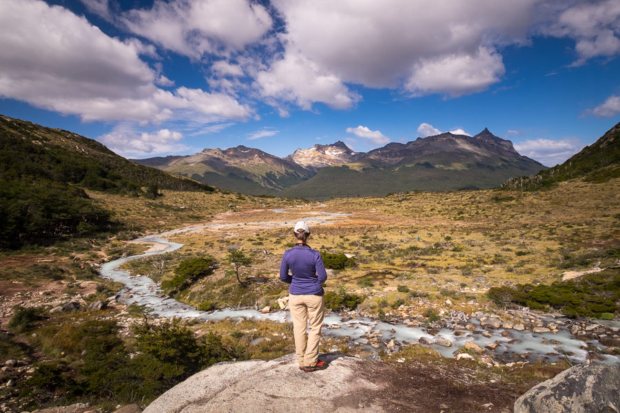 Me overlooking the high peat bog and river on the way to Laguna Esmeralda near Ushuaia, Argentina