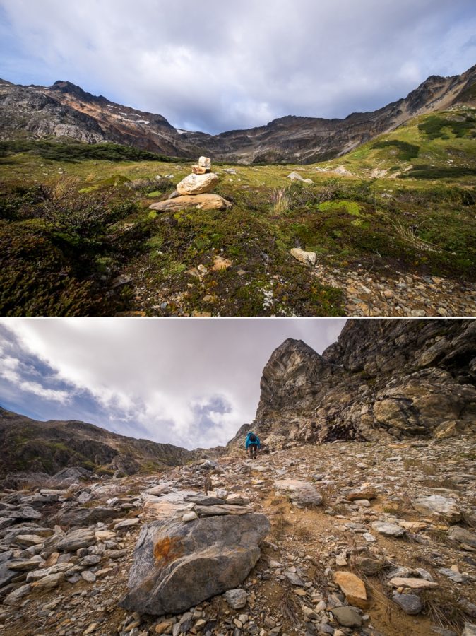 Stone Cairns marking the trail Laguna Bélgica - Ushuaia - Argentina