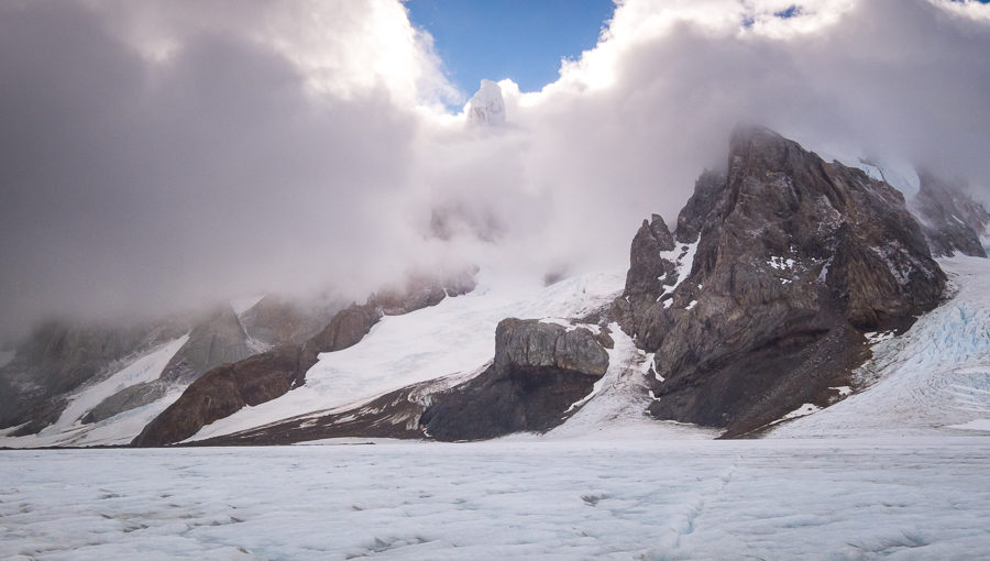 Glimpse of the tip of Cerro Torre - South Patagonia Icefield Expedition - Argentina