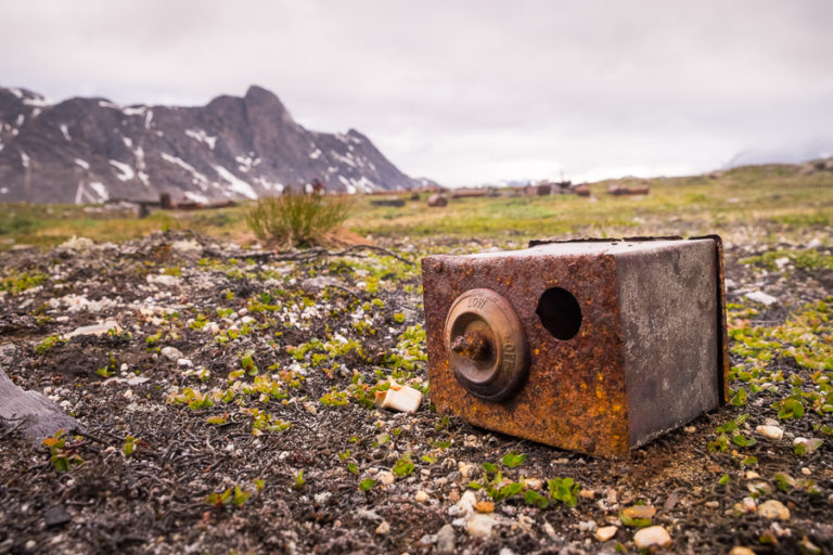 Rusted bits and pieces litter the ground at the abandoned Bluie East Two WWII airstrip