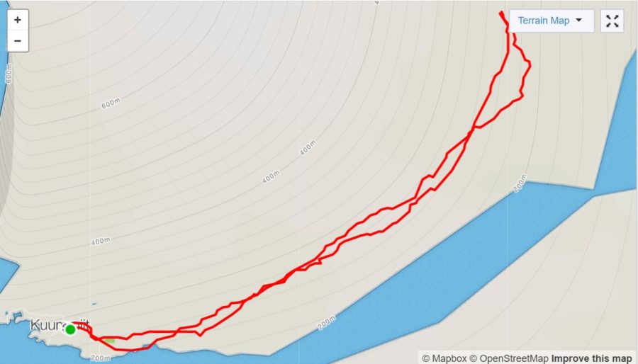 Basic Map of hike to Illitsiartik on Day 4 of Icefjords and Remote Villages Trek - from Strava