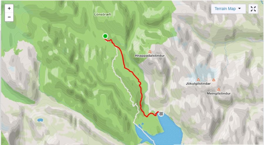 Basic Map of Day 4 of In the Shadow of Vatnajokull - from Strava