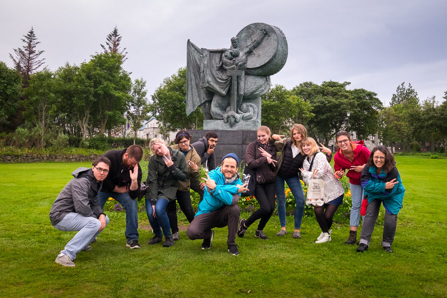 Our Icelandic Mythical Walk group having fun with the group photo