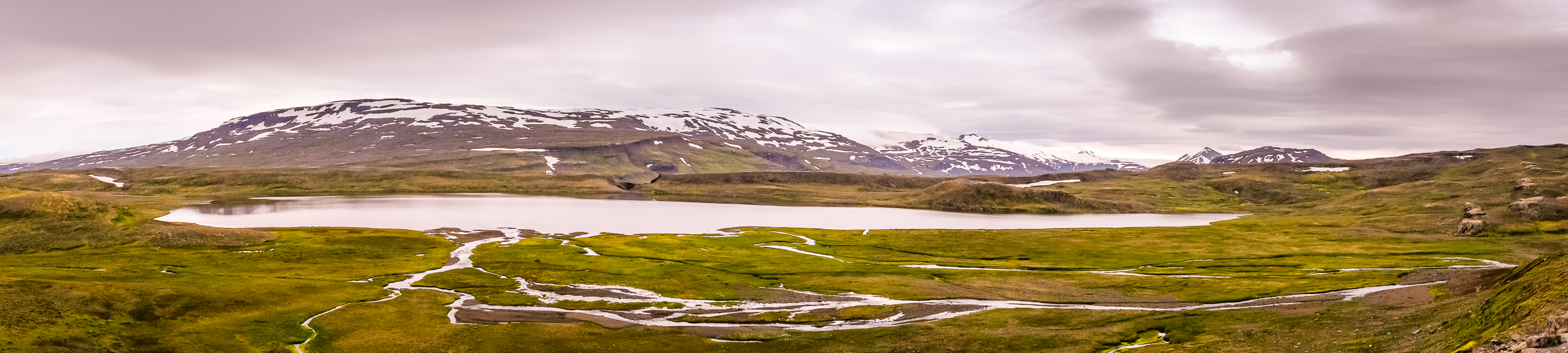 Panoramic view over lake in front of Egilssel Hut - Day 2 of In the Shadow of Vatnajökull trek - East Iceland