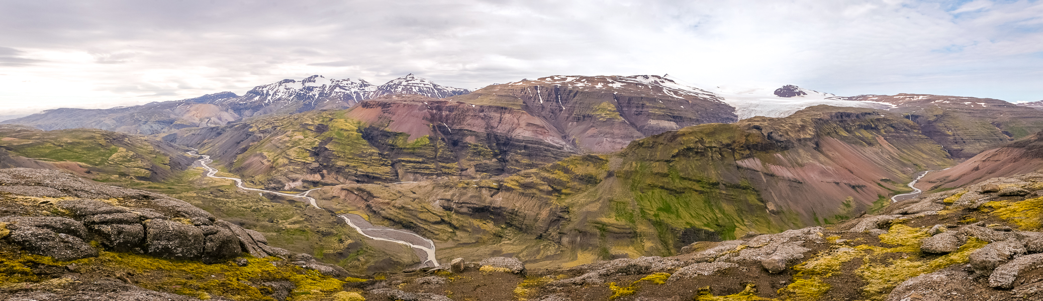 Panoramic view valley below Tröllakrókar - Day 3 of In the Shadow of Vatnajökull trek - East Iceland