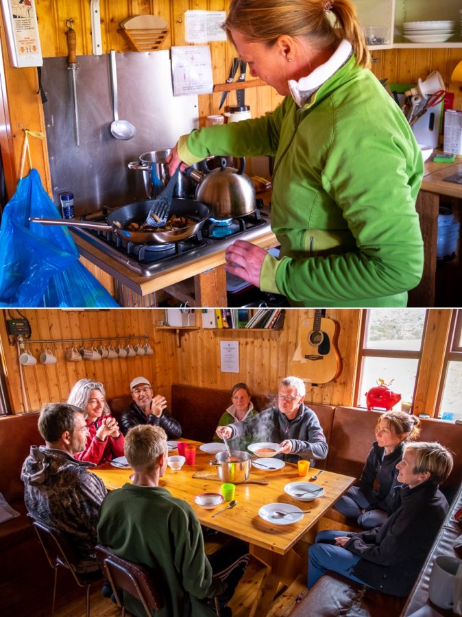 Cooking wild mushrooms and eating dinner at Múlaskáli Hut - East Iceland